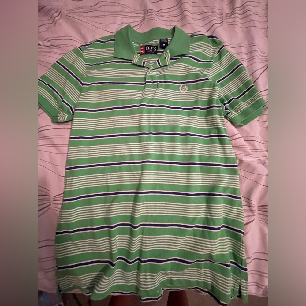 Chaps Mens Medium Green Striped Polo
